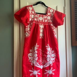 Red Mexican embroidered dress